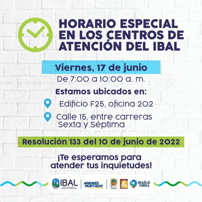 ¡Tenga en cuenta! Este viernes en el IBAL se tendrá horario especial de atención.
