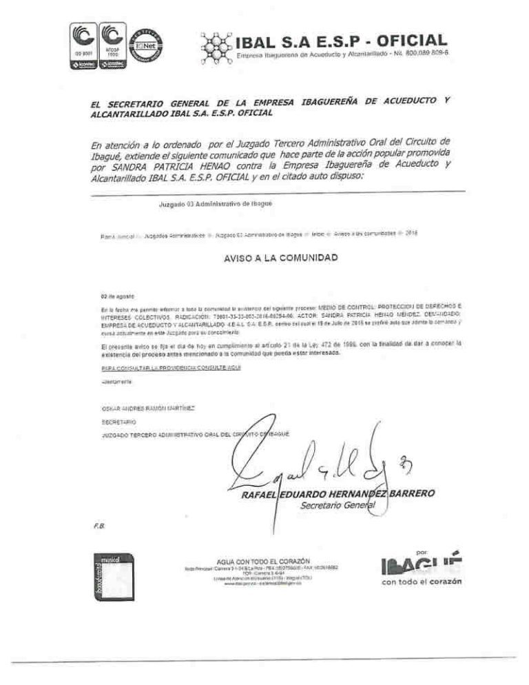AVISO A LA COMUNIDAD