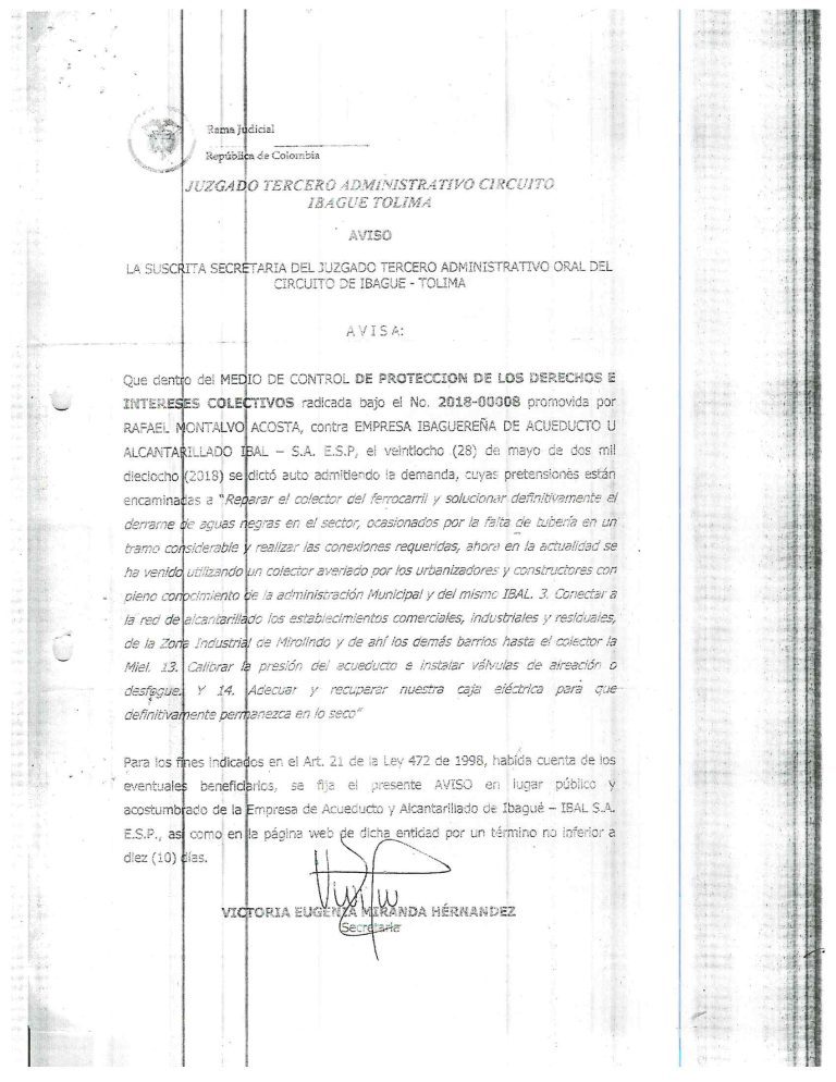 Aviso Acción Popular Rad 2018-00008 Rafael Montalvo Acosta