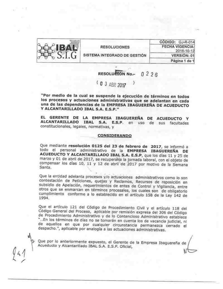 Resolución N. 0226 del 3 de abril de 2017