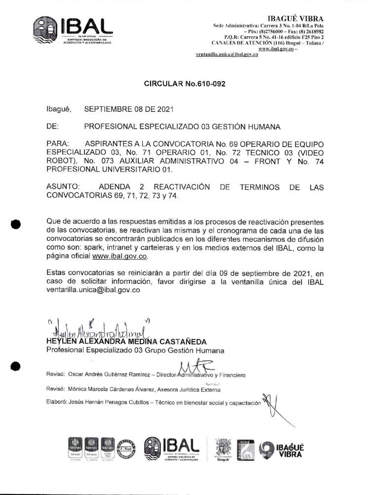 Convocatoria N. 69 de 2021