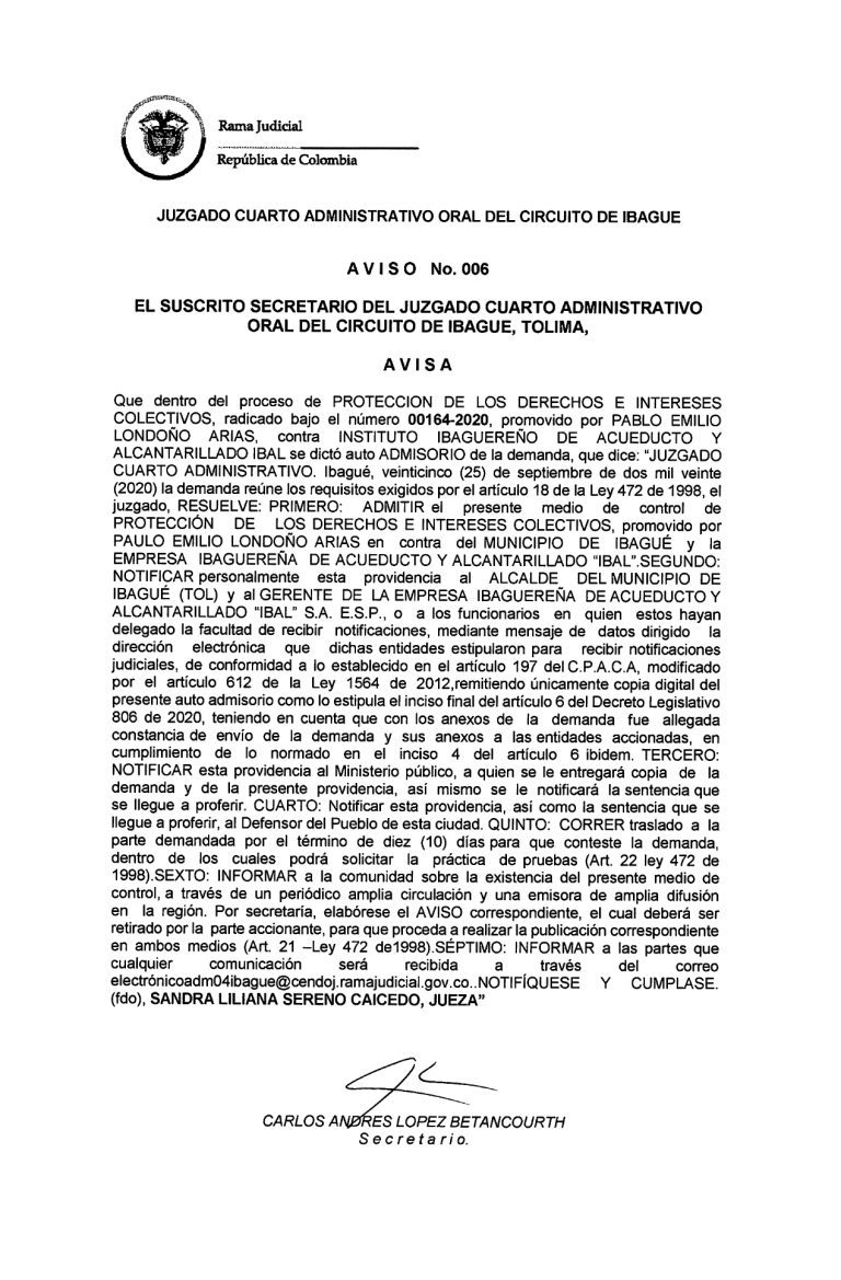 AVISO PAULO EMILIO LONDOÑO ARIAS