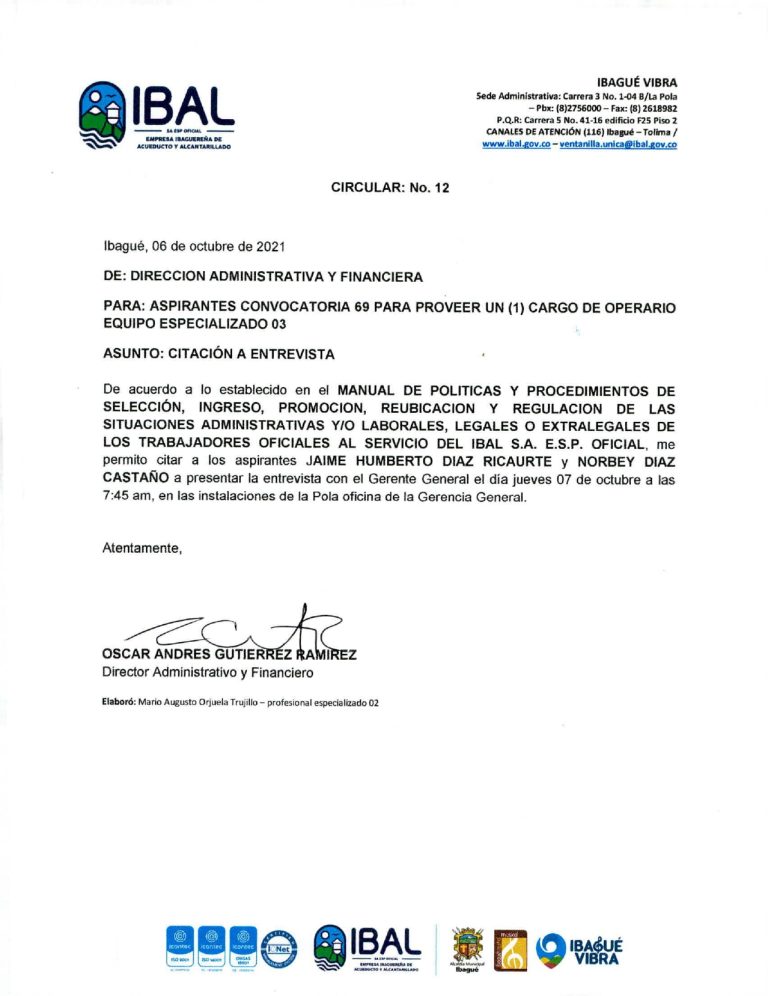 Convocatoria N. 69 de 2021