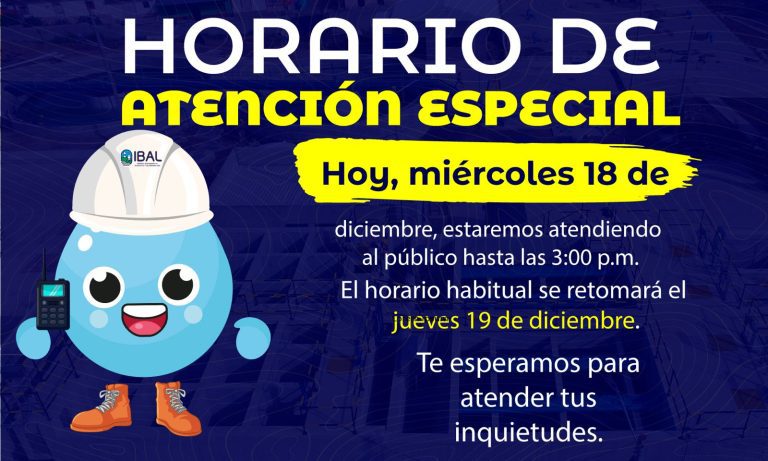Hoy miércoles 18 de  diciembre, tendremos horario especial